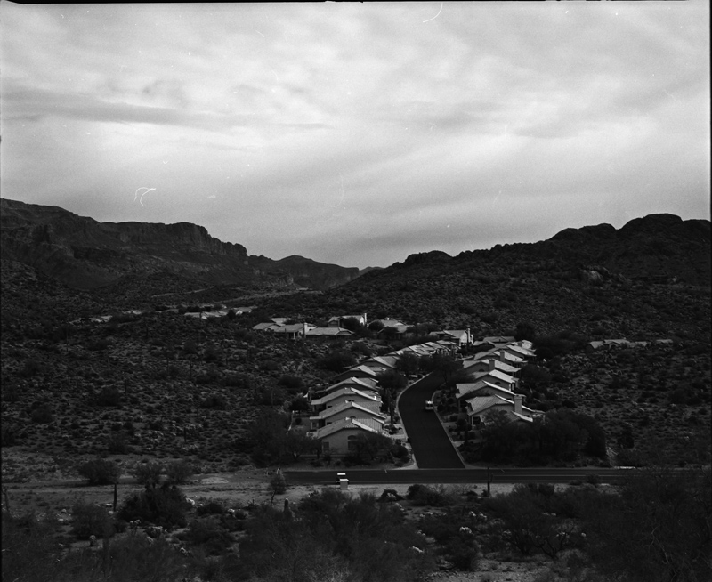 houses and superstition mountains