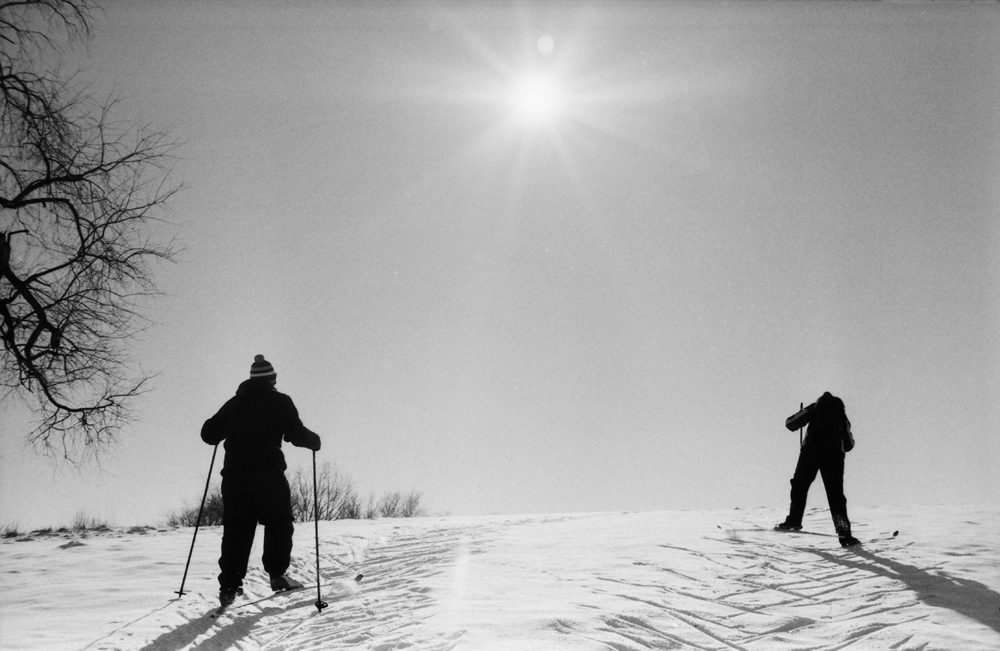 Skiing Toward the Sun