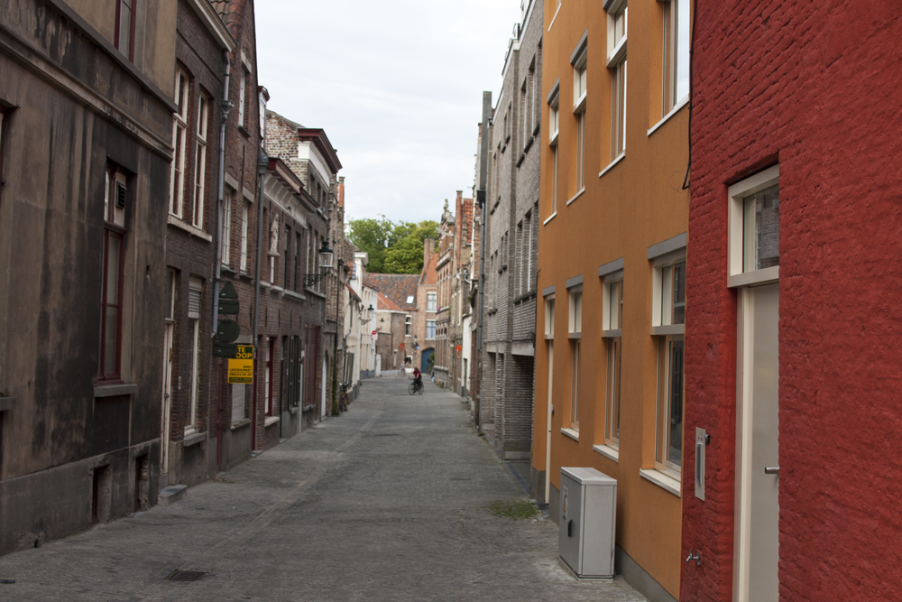 Biking on a Street in Bruges