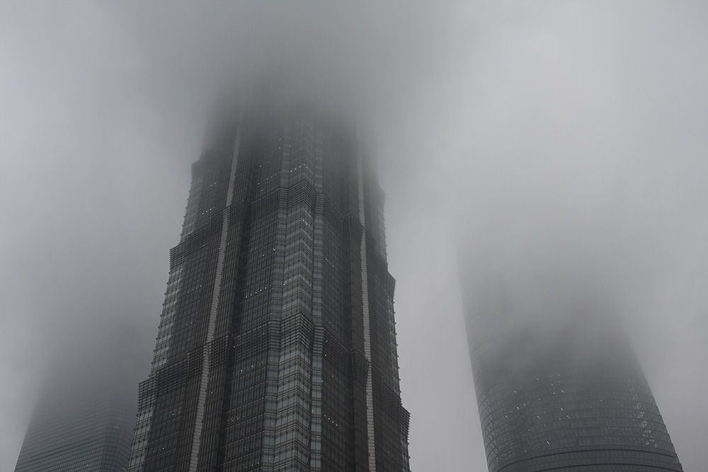 Jin Mao Tower and Shanghai Tower Covered in Fog