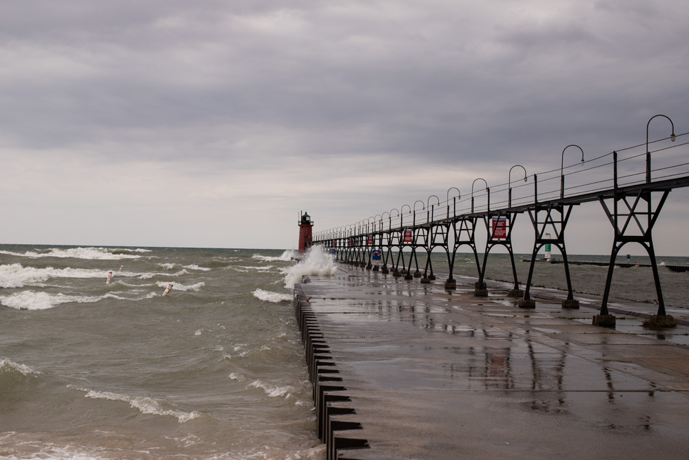Lake Michigan Pier with High Waves 2